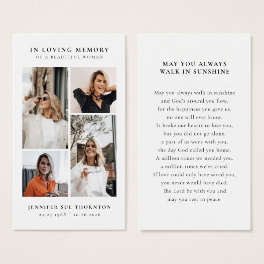 Stylish Photo Collage Funeral Sympathy Prayer Card (正面&裏面)