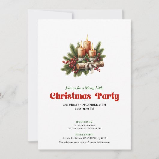 Stylish Pine Wreath Christmas Candles Card 招待状 (正面)