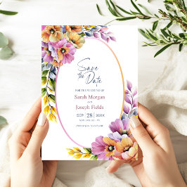 Stylish Pink and Orange Floral Save the Date 招待状