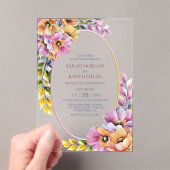 Stylish Pink and Orange Floral Wedding アクリル招待状 (インサイチュ (ポータブル))