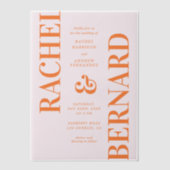Stylish Pink and Orange Typography Wedding ベラム紙招待状 (正面)