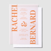 Stylish Pink and Orange Typography Wedding ベラム紙招待状 (オフセット)