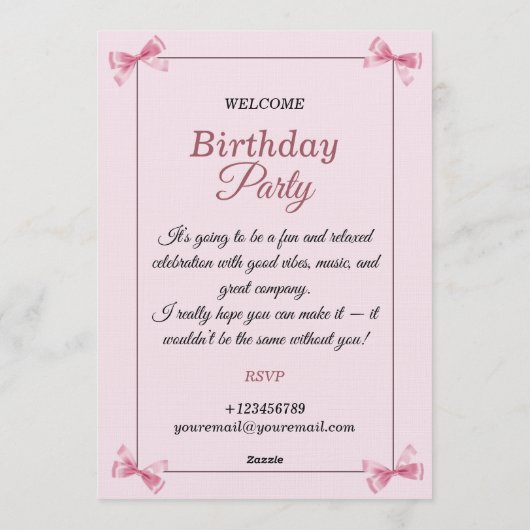 Stylish pink Birthday Invitation Card 招待状 (裏面)