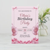 Stylish pink Birthday Invitation Card 招待状 (スタンド正面)