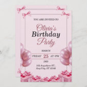 Stylish pink Birthday Invitation Card 招待状 (正面/裏面)