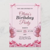 Stylish pink Birthday Invitation Card 招待状 (正面)