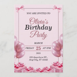 Stylish pink Birthday Invitation Card 招待状