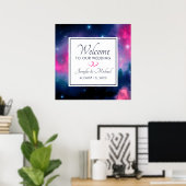 Stylish Pink & Blue Galaxy Stars Abstract Wedding ポスター (ホームオフィス)