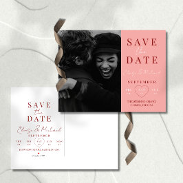 Stylish Pink Calendar Photo Wedding Save The Date 案内ポストカード