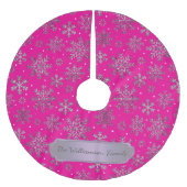 Stylish Pink Christmas w/ Elegant Snowflakes ブラッシュドポリエステルツリースカート (正面)