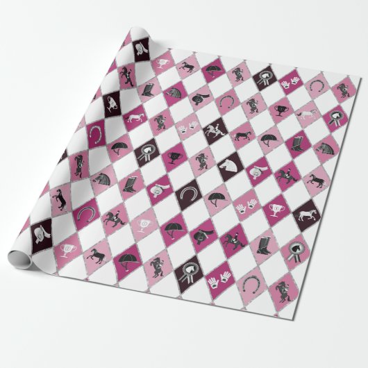 Stylish Pink Equestrian Diamond Pattern ラッピングペーパー (アンロールド)