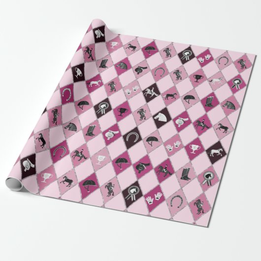 Stylish Pink Equestrian Diamond Pattern ラッピングペーパー (アンロールド)