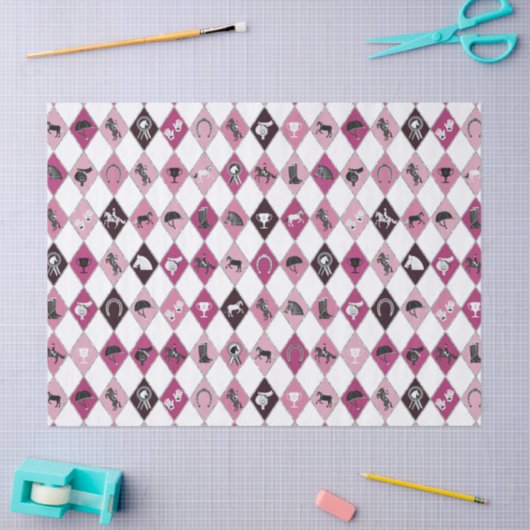 Stylish Pink Equestrian Diamond Pattern 薄葉紙 (クラフト)