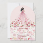 Stylish Pink Floral Tulle Model Bridal Shower 招待状 (正面)