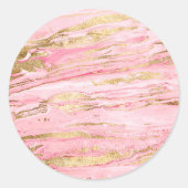 Stylish Pink Gold Abstract Marble Liquid Paint ラウンドシール (正面)