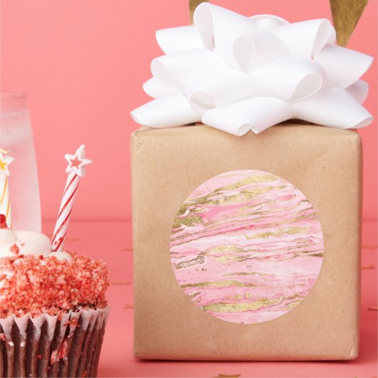 Stylish Pink Gold Abstract Marble Liquid Paint ラウンドシール (パーティー)