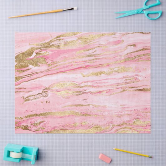 Stylish Pink Gold Abstract Marble Liquid Paint 薄葉紙 (クラフト)