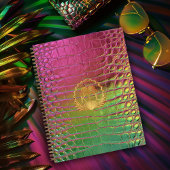 Stylish Pink Green Iridescent Croc Monogram  ノートブック