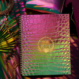 Stylish Pink Green Iridescent Croc Monogram  ノートブック