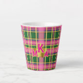 Stylish Pink & Green Plaid Monogrammed カフェラテマグ (正面)