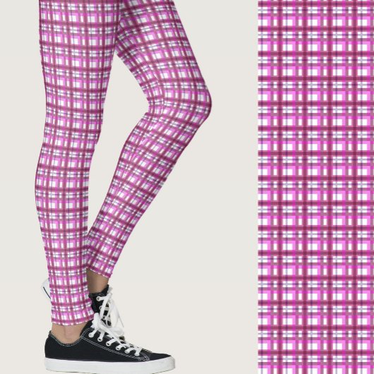 Stylish pink plaid geometric patterned レギンス