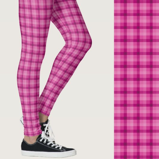 Stylish pink plaid geometric patterned レギンス