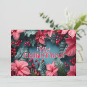Stylish Pink Poinsettias Business Logo Christmas シーズンカード (スタンド正面)