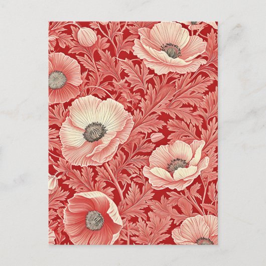 Stylish Pink Red Poppies Floral Art ポストカード (正面)