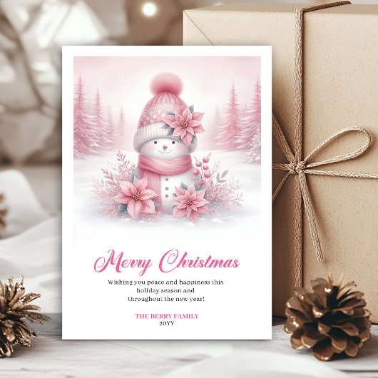 Stylish Pink Snowman Digital Festive Scene Greetin シーズンカード