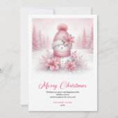Stylish Pink Snowman Digital Festive Scene Greetin シーズンカード (正面)