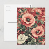 Stylish Pink White Poppies Floral Art ポストカード (正面/裏面)