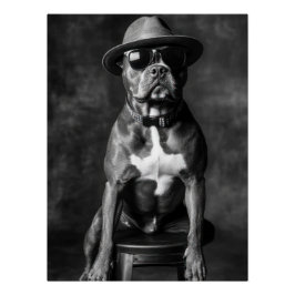 Stylish Pitbull with Hat and Sunglasses ポスター