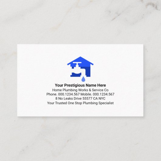 Stylish Plumber Signage Blue Plumbing Icons 名刺 (裏面)