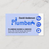 Stylish Plumber Signage Blue Plumbing Icons 名刺 (正面)
