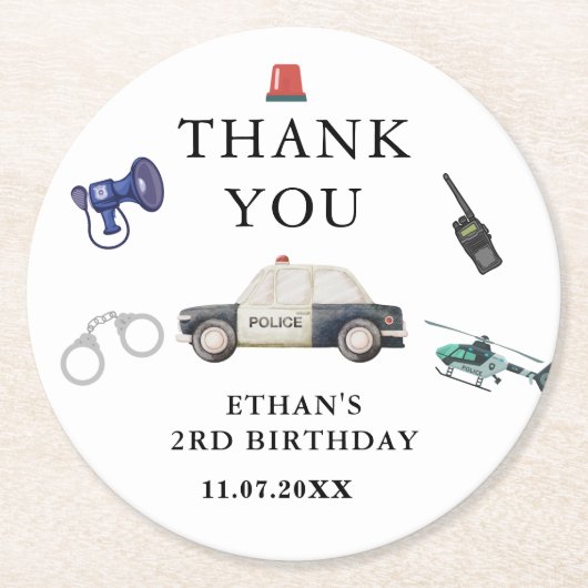 Stylish Police Kids Birthday ラウンドペーパーコースター (正面)