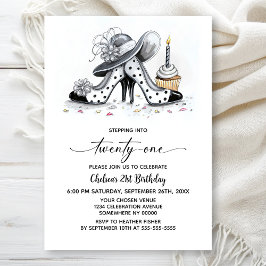Stylish Polka Dot High Heel Shoes 21st Birthday 招待状