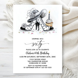 Stylish Polka Dot High Heel Shoes 60th Birthday 招待状