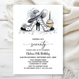 Stylish Polka Dot High Heel Shoes 70th Birthday 招待状