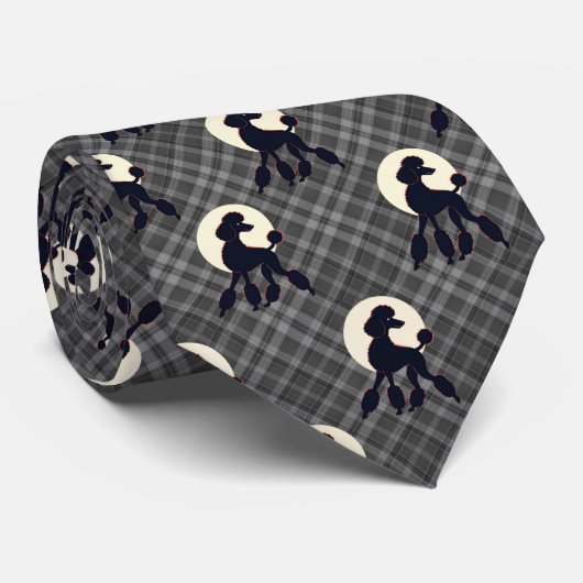 Stylish Poodle on Gray Plaid Necktie ネクタイ (ロール)