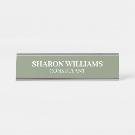 Stylish Professional Sage Green Minimalist Desk デスクネームプレート (正面)