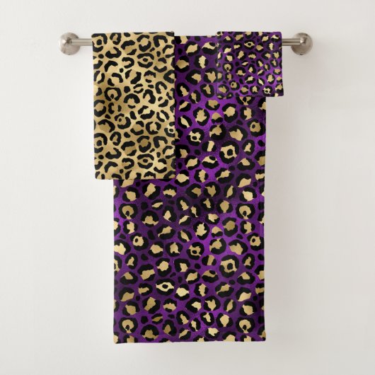 Stylish Purple and Gold Foil Leopard Spots バスタオルセット (インサイチュ)