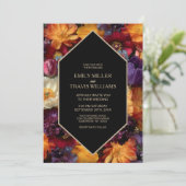 Stylish Purple and Orange Floral Black Wedding 招待状 (スタンド正面)