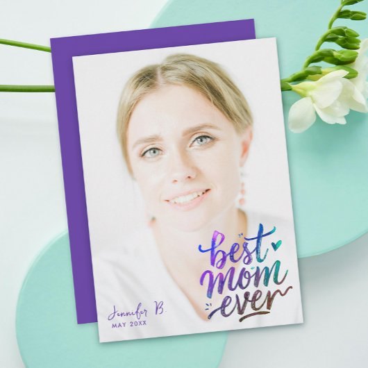 Stylish Purple Best Mothers Day Photo Brush Script カード