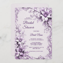 Stylish Purple Flowers Bridal Shower Invitation