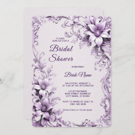Stylish Purple Flowers Bridal Shower Invitation 招待状