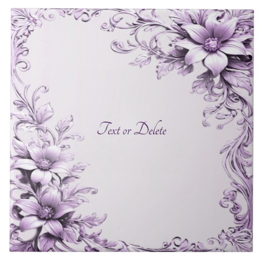 Stylish Purple Flowers Ceramic Tile タイル (正面)