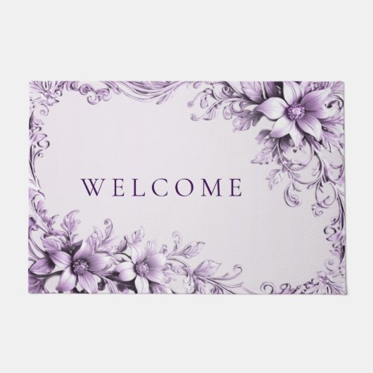 Stylish Purple Flowers Doormat ドアマット (正面)