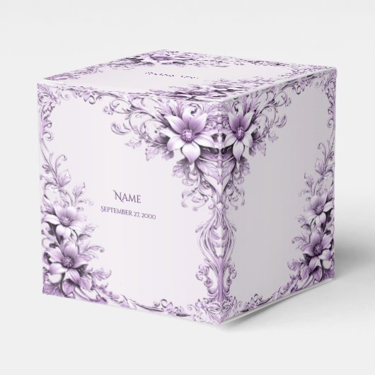 Stylish Purple Flowers Favor Box フェイバーボックス (正面サイド)