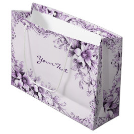 Stylish Purple Flowers Gift Bag ラージペーパーバッグ