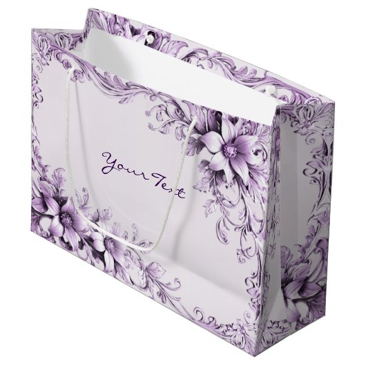Stylish Purple Flowers Gift Bag ラージペーパーバッグ (正面アングル)